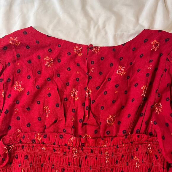 NWT Free People Red Floral Print Smocked Long Sleeve Mini Dress Sz M Cottagecore - Picture 6 of 12